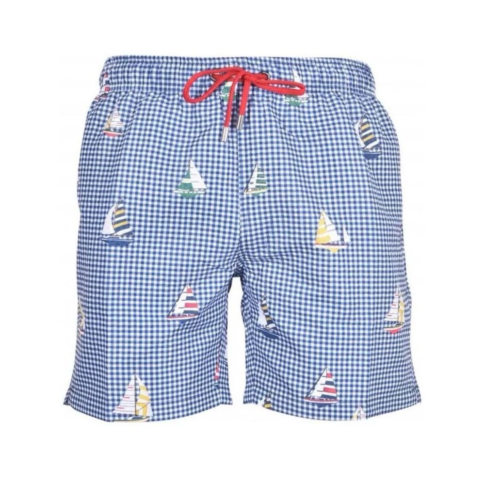 Franks Embossed Sailboats Seersucker Swim Shorts, Navy BNWOT